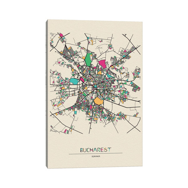 Bless international Bucharest, Romania Map On Canvas by Ayse Deniz